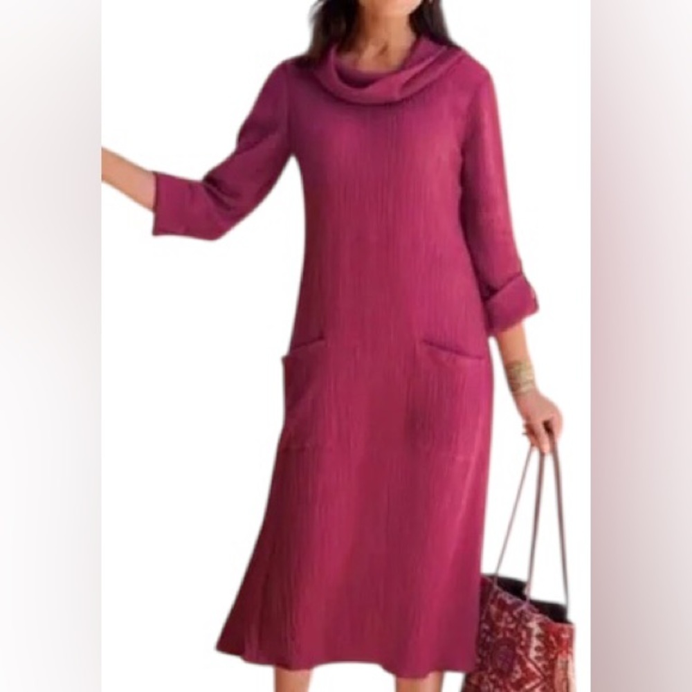 Soft Surroundings Crepe Midi Dress Plus Size 2X Magenta Flowy Breezy Pockets